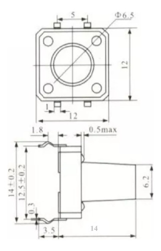 50 Peças Chave Tactil Push Button 12x12x14 Mm 4t 180g