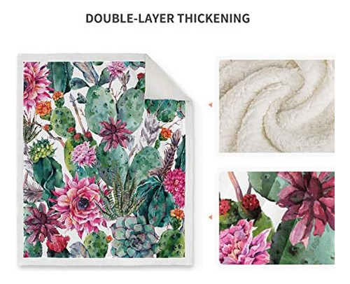 Jekeno Manta De Sherpa Con Diseño De Flores De Cactus, Suave