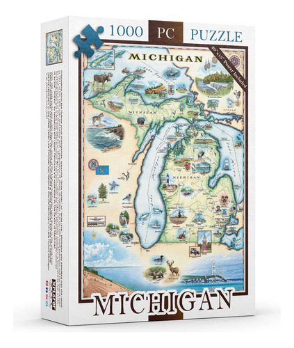 Rompecabezas De Cartón Con Mapa De Michigan - 1000 Piezas, I