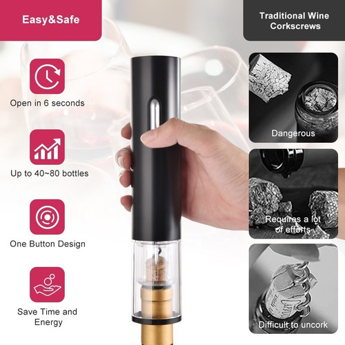 Kit Abridor Botellas Vino Electrico Sacacorchos Descorchador