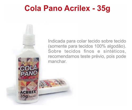 Cola Pano Para Tecidos De Algodão Branca Sem Cor 35g AcrilexCola Líquido Acrilex