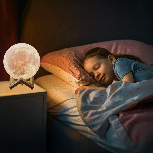 Luz Nocturna 3d Con Forma De Luna De 15 Cm Y Control Táctil