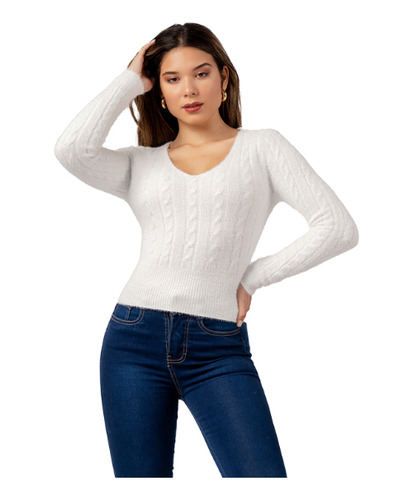 Sweater Angora Con Hilos De Brillo Color Blanco