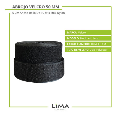 Abrojo 50 Mm / 5 Cm Ancho Rollo De 10 Mts 70% Polyester