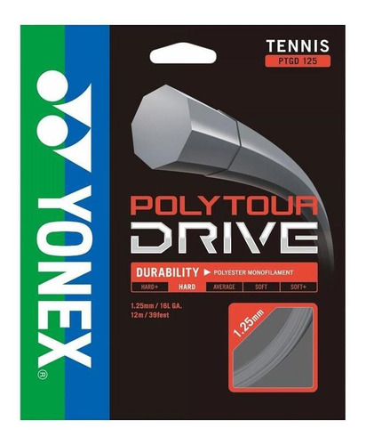 Cuerda De Tenis Yonex Polytour Drive 16l/1.25mm Silver 12 Mt