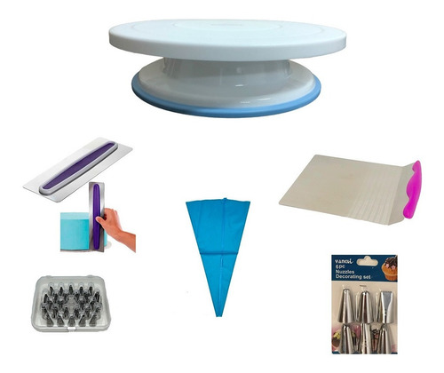 Imagen 1 de 8 de Kit Reposteria Plato+manga+levanta Torta+punteros+alisador