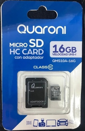 Memoria Micro Sdhc Quaroni 16gb Clase 10 Con Adaptador Sd