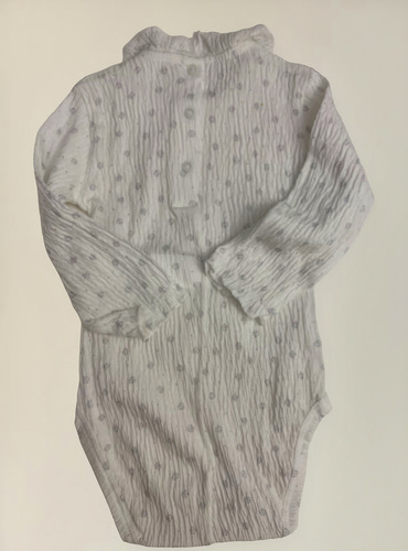 Body Bebé Zara Textura Y Volado. Manga Larga Blanco 6-9 M Floreado