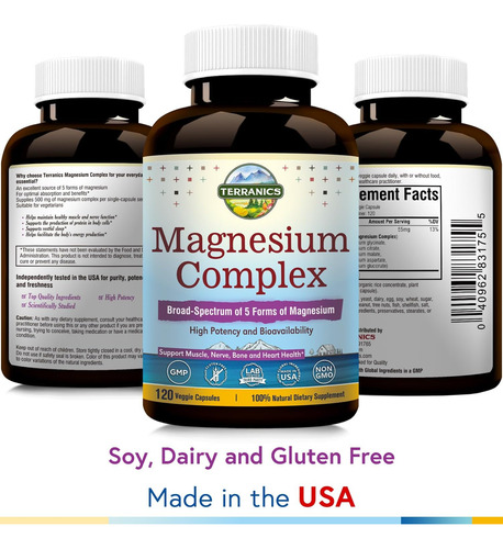 Complexo De Magnésio Terranics 500 Mg, 120 Cápsulas Vegetais