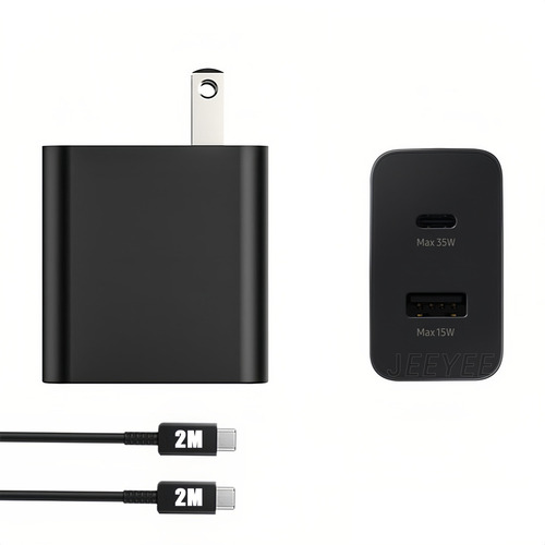 Cargador Para Samsung 35w Doble Puerto Usb C 35w Y Usb A 15w Compatible Con Samsung Galaxy S23 S22 S21 S20 Note20 Note10 A54 A34 + Cable De Tipo-c 2metro Negro Jeeyee