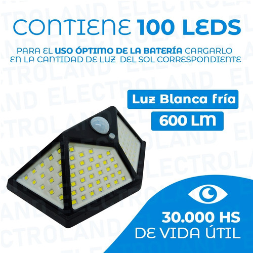 Imagen 6 de 10 de Reflector Luz Led Panel Solar 3 Funciones Sensor Movimiento