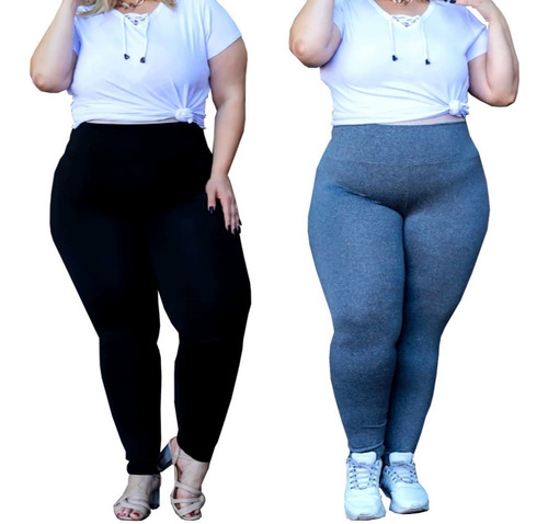 Imagem 3 de 6 de Kit 2 Calça Legging Fitness Lisa Suplex Cós Alto Plus Size
