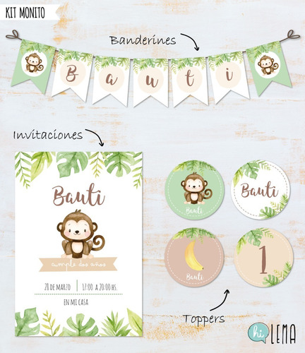 Kit Imprimible Mono Monito Deco + Candy Bar