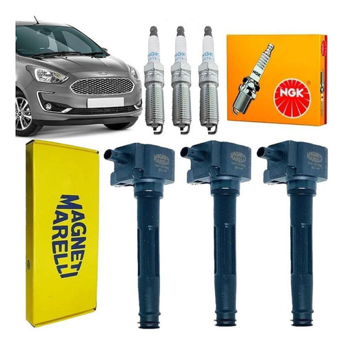 Kit 3 Bobina 3 Velas Ignição Ford Ka 1.0 12v 3cilindro 