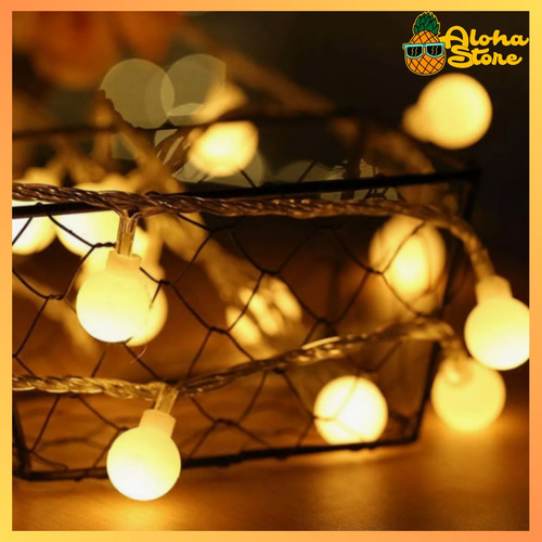 Guirnalda Deco Luces Bolita A Pila Calidas Kermese Navidad Luces Amarillo