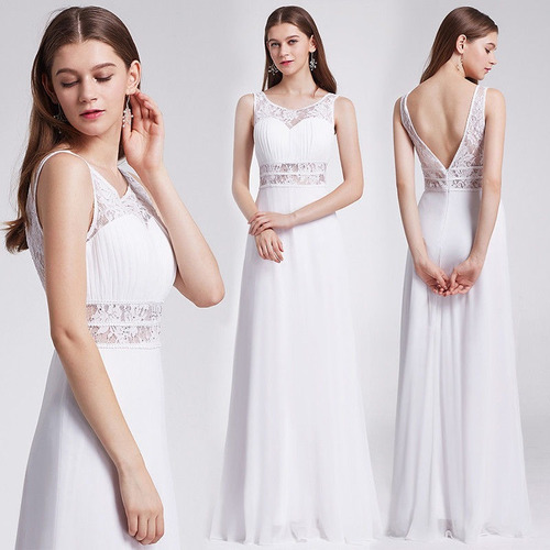 Vestido Novia Fiesta Gasa Encaje Blanco Importado