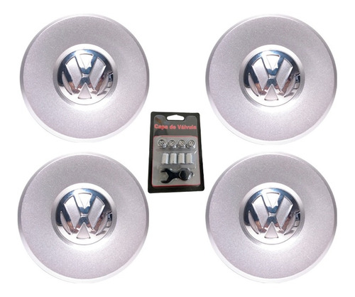 Kit 4 Calota Centro Vw Gol G4 Aro 13 14 15 + Capa Válvula Vw