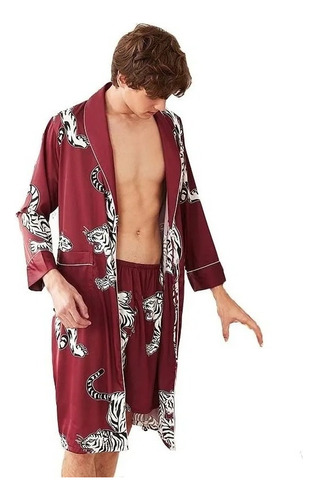 Kimono Largo Para Hombre Albornoz Pijamas Pantalones Cort A