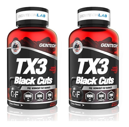 2 Quemadores Tx3 Black Cuts Gentech 60+60 Cafeina 200 Mg