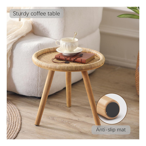 Mesa De Café Redonda De Huidao Rattan, Mesa Lateral Del Boho