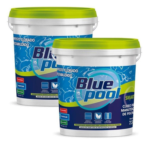 Cloro Piscina Smart Balde 7,5 Kg Kit Com 2 Bluepool Fluidra