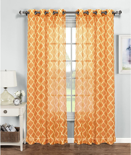 Quatrefoil Printed Sheer Extra Wide 54 X 96 In. Panel D...