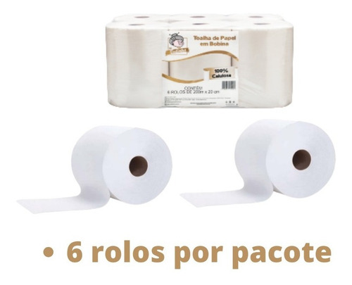 Papel Toalha Bobina 100% Celulose 6 Rolos De 200 Metros
