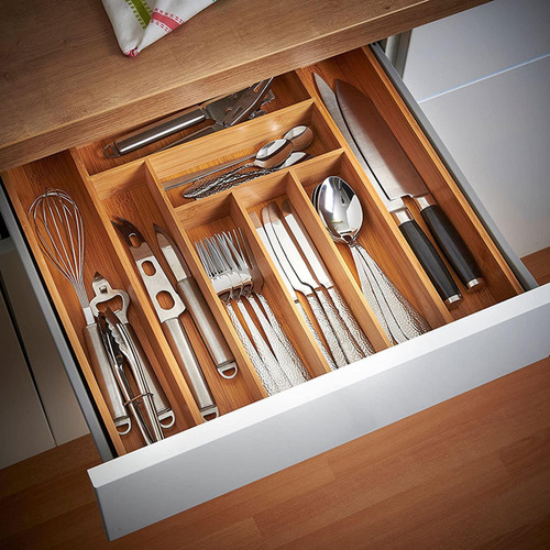 Bandeja De Cubiertos De Bambú Extensible Contenedor Cajón