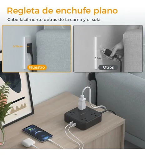 An Enchufe Plano Ultrafino Power Strip De 3 M, 4 Salidas, 1
