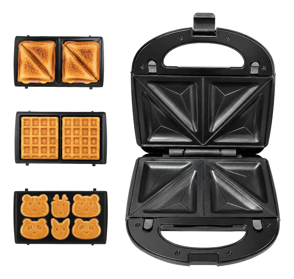 Sandwichera Eléctrica 3 En 1 Suono Tostadora Waflera Clásica Animalitos 3 Placas Removibles Y Antiadherentes 850w