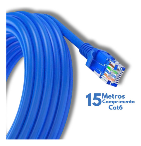 Cabo De Rede Ethernet 15m Cat6 Azul Lan Internet Crimpado