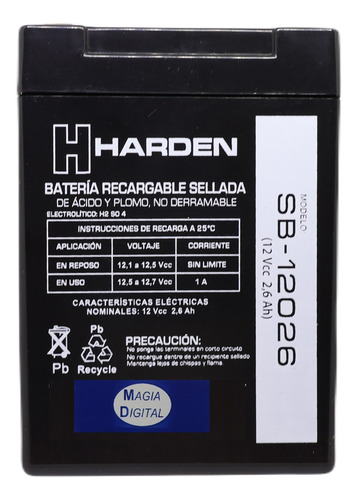 Bateria Recargable Sellada Harden Sb-12026 12volts 2.6ampere