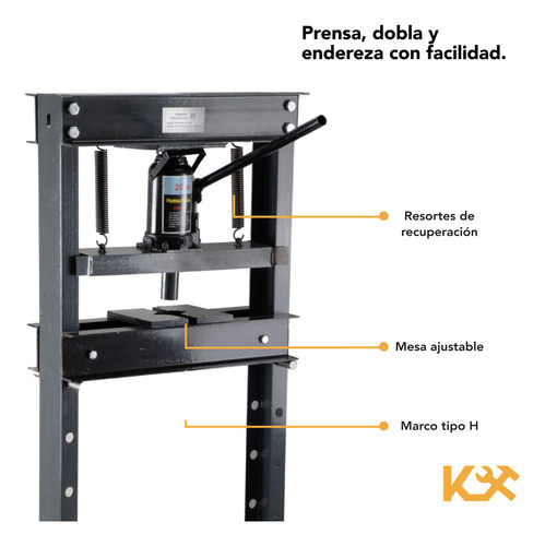Prensa Hidráulica 20 Ton Gato De Botella Y Placas Estructura Acero Reforzado Rango De Trabajo 30-950 Mm Forma En H Herramienta Taller Mecánico Automotriz Uso Rudo Industrial Kingsman