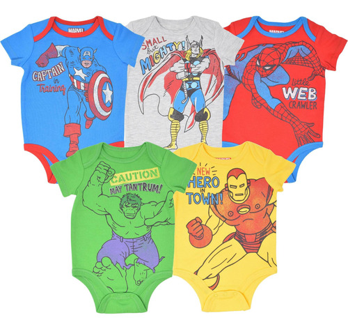 Pack De 5 Bodys Para Bebé Niño Talla 12 Meses Marvel Con