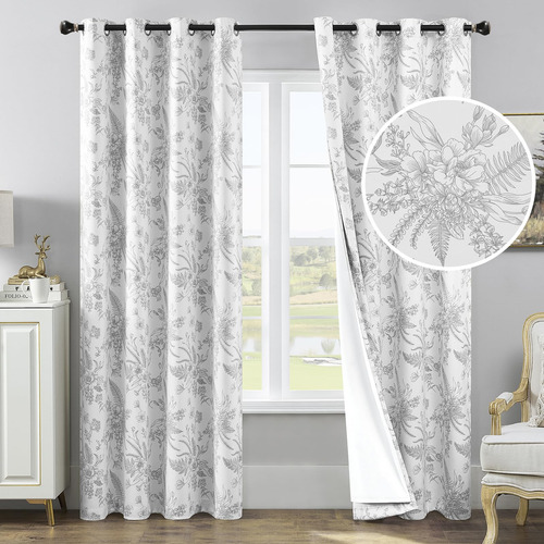 Youngstex Cortinas Opacas Con Estampado Floral Gris De 84 P.