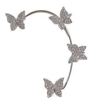 Imagen 3 de 4 de Arete Falso Plateado Ear Cuff Climber Mariposas Cristales