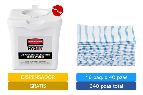 Paño de limpieza Rubbermaid Microfibra Desechable azul 640 u pack x 16
