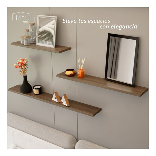 Set 3 Repisas Flotantes Distintas Medidas 80x60x40 Cm Color Nogal Neo