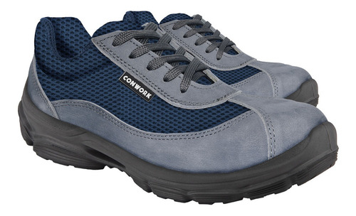 Imagen 2 de 10 de Calzado Conwork Ergon 105za Nobuck Gris Doble Frontura Azul