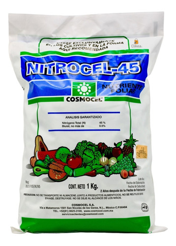 Nitrocel 45 Nutriente Foliar Crecimiento En Plantas 1 Kg