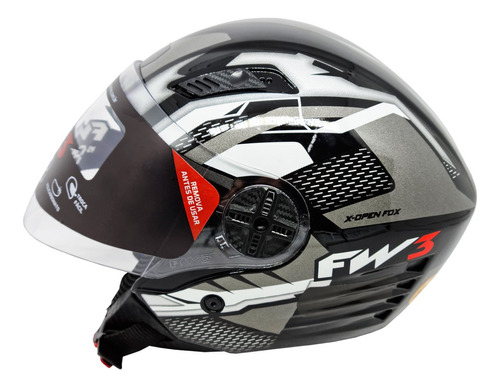 Capacete para moto  integral FW3 X Open UP Fox  Integral  grafite e preto e branco tamanho 56 