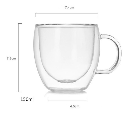 4 Vasos Doble Pared Vidrio De 150 Ml Café O Té