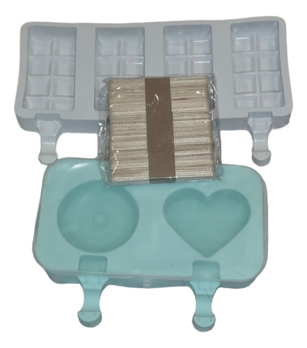 2 Moldes Silicona Helado Cuadrado/circulo/corazon+50 Palitos