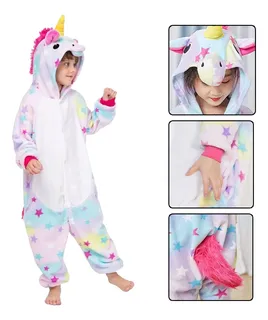 Kigurumi Niñas Pijama Mameluco Disfraz Unicornio Arcoiris