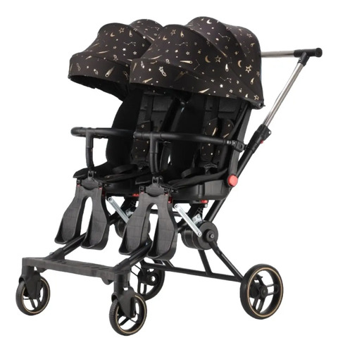 Coche Doble Con Mesita De Comer Reclinable Negro Lubabycas