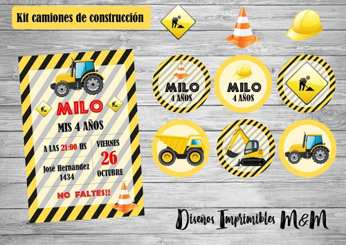 Kit Imprimible Camiones De Construccion, Invitacion,candy
