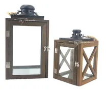 Comprar Juego De 2 Faroles Porta Velas Rústicos En Madera Y Metal 