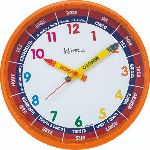 Relógio Parede 25cm Herweg Educativo Infantil 6690 Amarelo