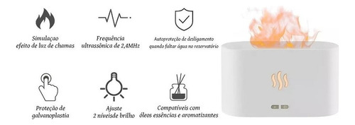 Difusor Umidificador Lareira Chama 3d Névoa Aromaterapia Led