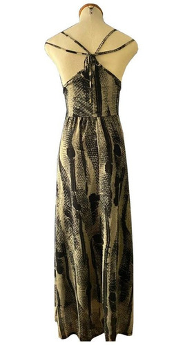 Vestido Largo Forrado Beige Negro Talle A La Cintura Zucca